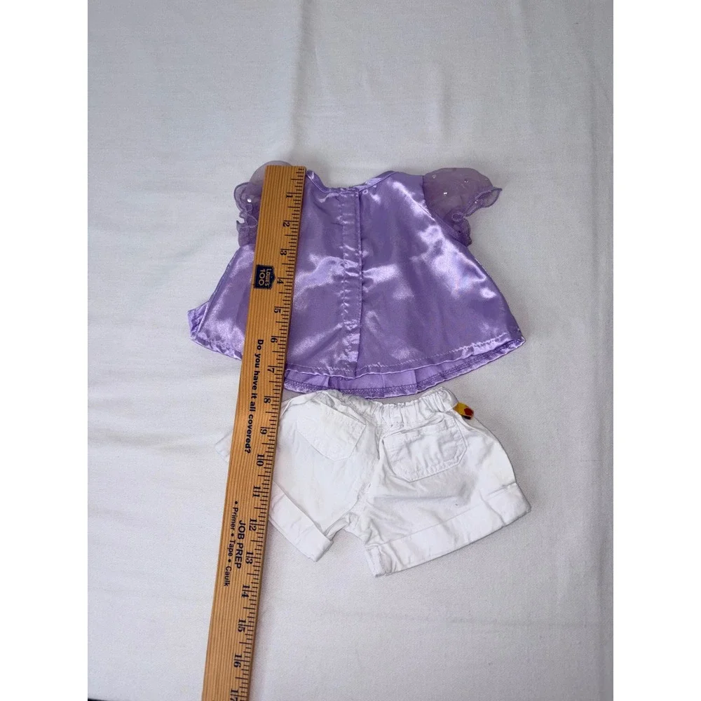 Build A Bear Purple Satin tunic Dress top Sparkle & White‎ Embellished Shorts